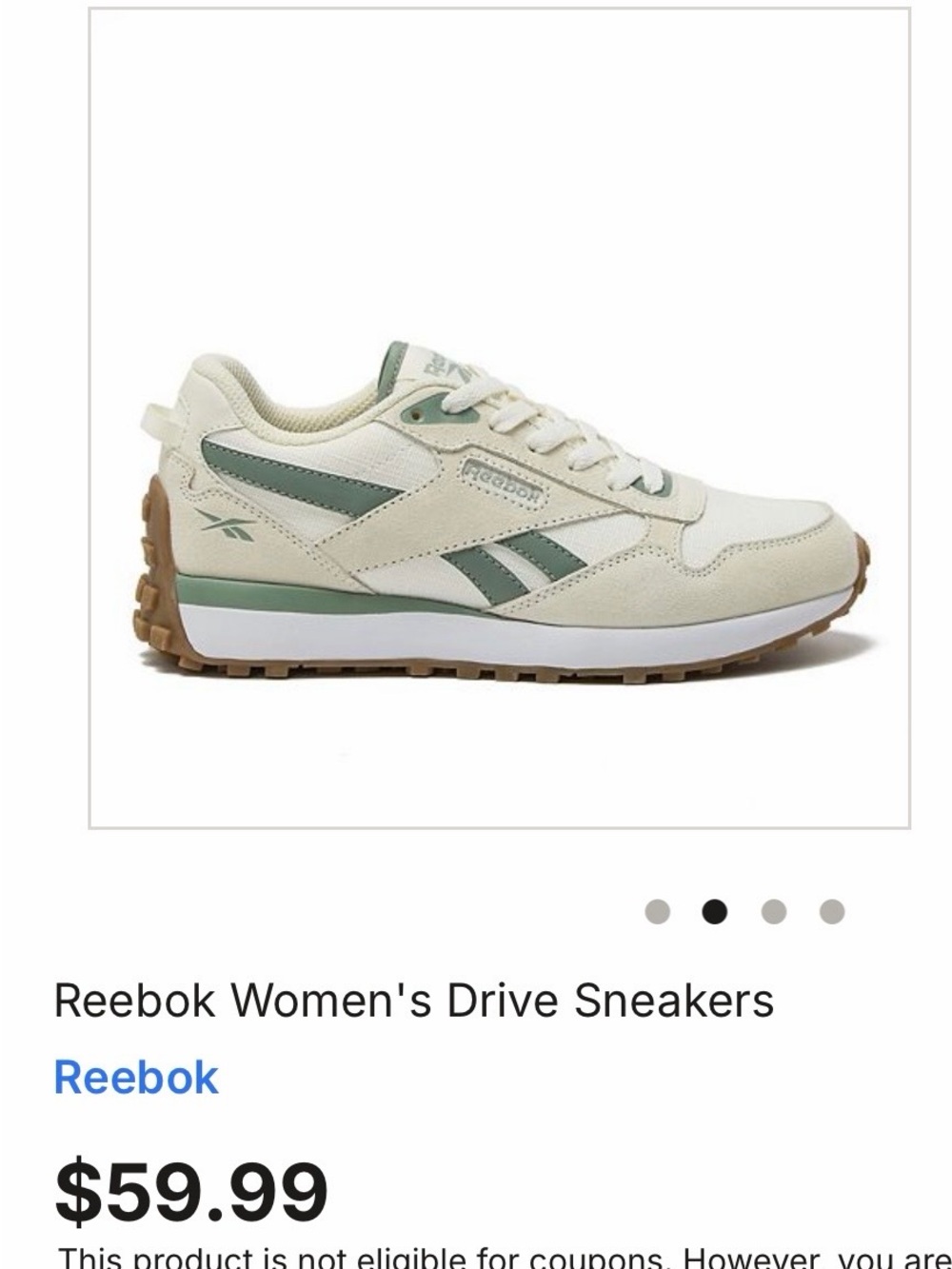 Reebok Women's Drive Sneakers in Cream & Green with Gum Outsole